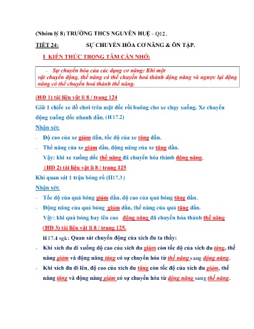 Ôn tập môn Vật lí Lớp 8 - Tiết 24: Sự chuyển hóa cơ năng & ôn tập