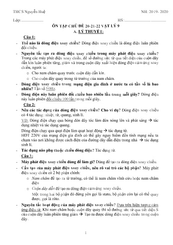Ôn tập môn Vật lí Lớp 9 - Chủ đề 20-22