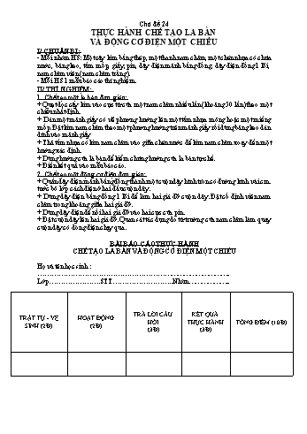 Ôn tập môn Vật lí Lớp 9 - Chủ đề 24: Thực hành chế tạo la bàn và động cơ điện một chiều