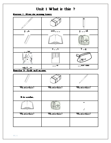 Phiếu ôn tập hè môn Tiếng Anh Lớp 1 - Unit 1