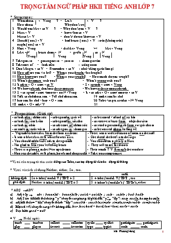 Trọng tâm ngữ pháp học kì II môn Tiếng Anh Lớp 7