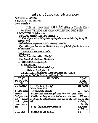 Giáo án Âm nhạc Lớp 6 - Tiết 11: Học hát Đi cấy. Sơ lược về một vài nhạc cụ dân tộc phổ biến - Triệu Thị Tú - Năm học 2020-2021