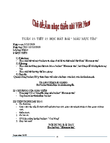 Giáo án Âm nhạc Lớp 6 - Tiết 15: Học hát bài Màu mực tím - Triệu Thị Tú - Năm học 2020-2021