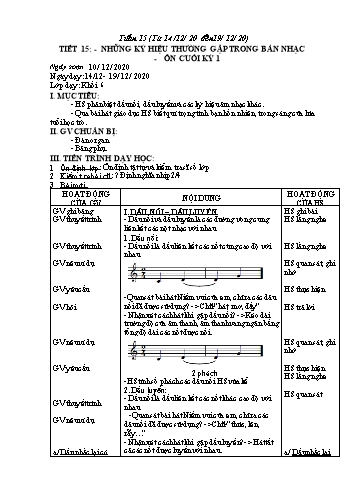 Giáo án Âm nhạc Lớp 6 - Tiết 15: Những ký hiệu thường gặp trong bản nhạc. Ôn cuối kì I - Triệu Thị Tú - Năm học 2020-2021