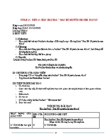 Giáo án Âm nhạc Lớp 6 - Tiết 16: Học hát bài Bác Hồ người cho em tất cả - Triệu Thị Tú - Năm học 2020-2021