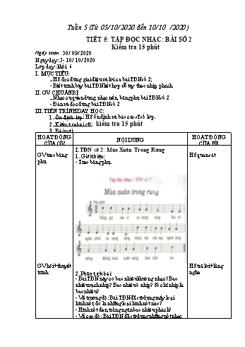 Giáo án Âm nhạc Lớp 6 - Tiết 5: Tập đọc nhạc: Bài số 2 - Triệu Thị Tú - Năm học 2020-2021