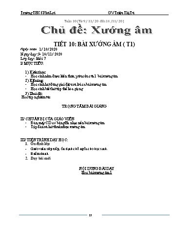 Giáo án Âm nhạc Lớp 7 - Tiết 10: Bài xướng âm (Tiết 1) - Triệu Thị Tú - Năm học 2020-2021