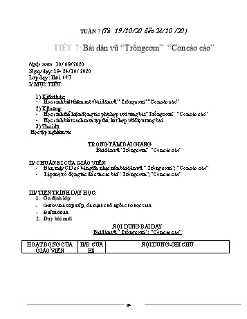 Giáo án Âm nhạc Lớp 7 - Tiết 7: Bài dân vũ Trống cơm, Con cào cào - Triệu Thị Tú - Năm học 2020-2021