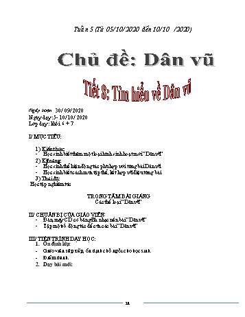 Giáo án Âm nhạc Lớp 7 - Tiết 8: Tìm hiểu về Dân vũ - Triệu Thị Tú - Năm học 2020-2021