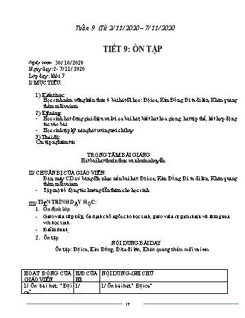 Giáo án Âm nhạc Lớp 7 - Tiết 9: Ôn tập - Triệu Thị Tú - Năm học 2020-2021
