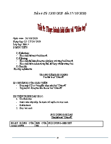 Giáo án Âm nhạc Lớp 7 - Tiết 9: Thực hành bài dân vũ Rửa tay - Triệu Thị Tú - Năm học 2020-2021