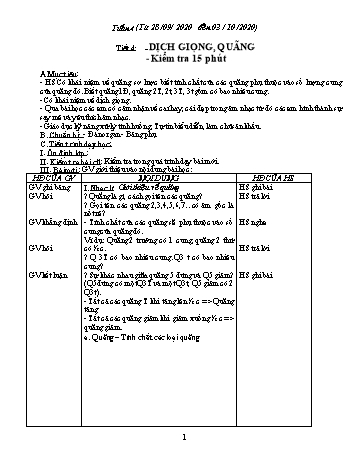 Giáo án Âm nhạc Lớp 9 - Tiết 4: Dịch giọng, quãng. Kiểm tra 15 phút - Triệu Thị Tú - Năm học 2020-2021