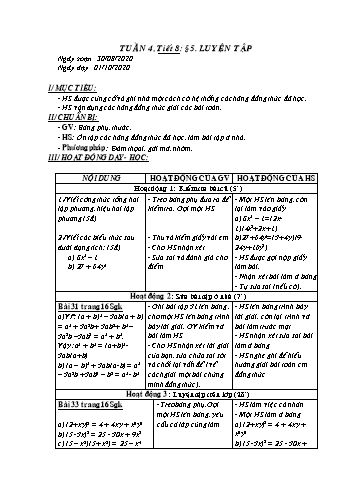 Giáo án Đại số Khối 6 - Tuần 4 - Năm học 2020-2021