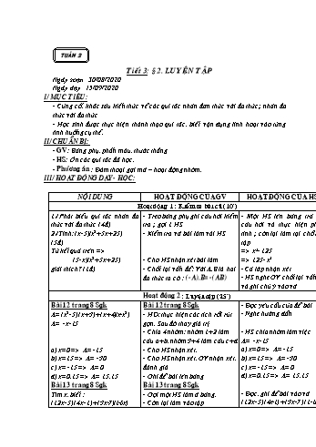 Giáo án Đại số Khối 8 - Tuần 3 - Năm học 2020-2021