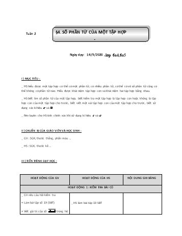 Giáo án Đại số Lớp 6 - Tuần 2 - Phùng Ngọc Thanh Tùng - Năm học 2020-2021