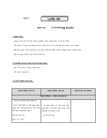 Giáo án Đại số Lớp 6 - Tuần 3 - Phùng Ngọc Thanh Tùng - Năm học 2020-2021
