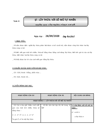 Giáo án Đại số Lớp 6 - Tuần 4 - Phùng Ngọc Thanh Tùng - Năm học 2020-2021