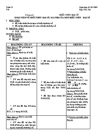 Giáo án Đại số Lớp 7 - Tuần 22 - Đặng Hoàng Tiến - Năm học 2020-2021