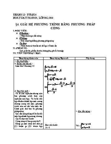 Giáo án Đại số Lớp 9 - Tuần 14 - Phùng Ngọc Thanh Tùng - Năm học 2020-2021