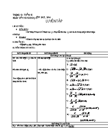 Giáo án Đại số Lớp 9 - Tuần 15 - Phùng Ngọc Thanh Tùng - Năm học 2020-2021