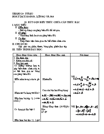 Giáo án Đại số Lớp 9 - Tuần 5 - Phùng Ngọc Thanh Tùng - Năm học 2020-2021