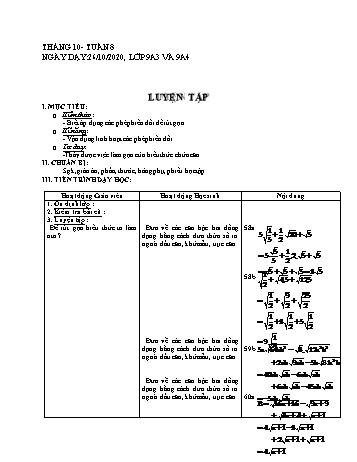 Giáo án Đại số Lớp 9 - Tuần 8 - Phùng Ngọc Thanh Tùng - Năm học 2020-2021