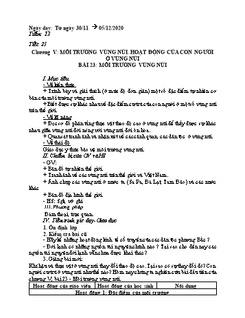 Giáo án Địa lí Lớp 7 - Tuần 13 - Năm học 2020-2021