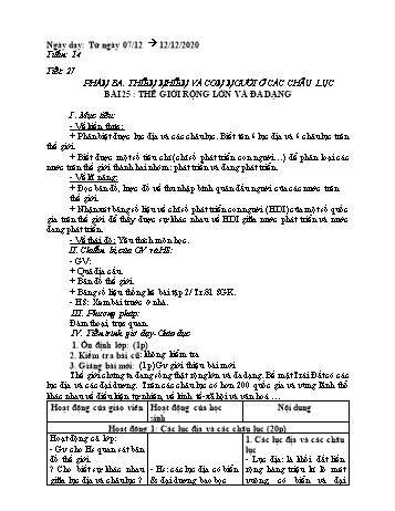Giáo án Địa lí Lớp 7 - Tuần 14 - Năm học 2020-2021
