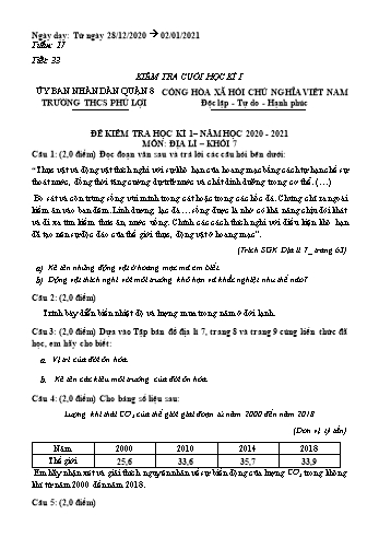 Giáo án Địa lí Lớp 7 - Tuần 17 - Năm học 2020-2021
