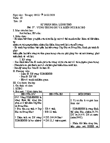 Giáo án Địa lí Lớp 9 - Tuần 10 - Năm học 2020-2021