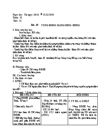 Giáo án Địa lí Lớp 9 - Tuần 11 - Năm học 2020-2021