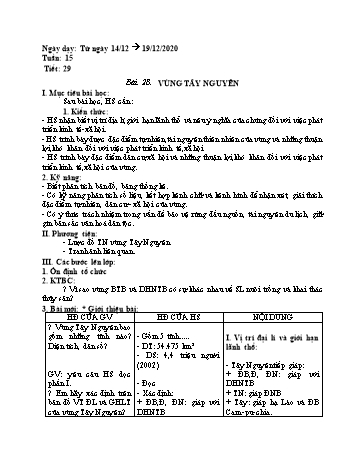 Giáo án Địa lí Lớp 9 - Tuần 15 - Năm học 2020-2021
