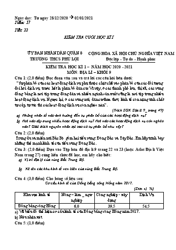 Giáo án Địa lí Lớp 9 - Tuần 17 - Năm học 2020-2021