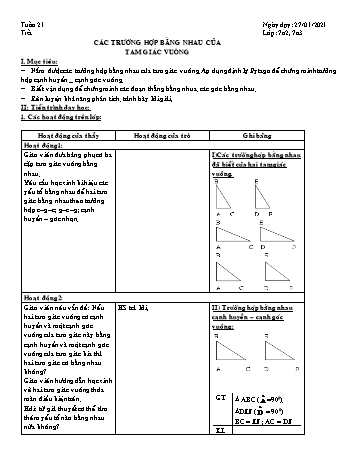 Giáo án Hình học Lớp 7 - Tuần 21 - Đặng Hoàng Tiến - Năm học 2020-2021