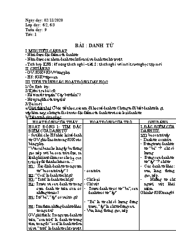 Giáo án Ngữ văn Lớp 6 - Tuần 9 - Năm học 2020-2021