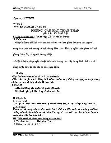 Giáo án Ngữ văn Lớp 7 - Tuần 4 - Trường THCS Phú Lợi - Năm học 2020-2021