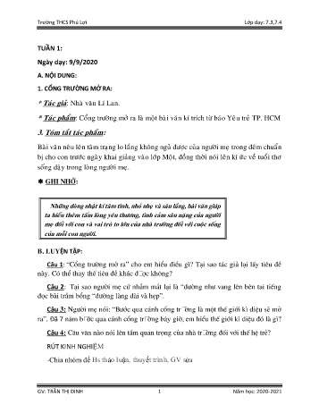Giáo án tăng tiết Ngữ văn Lớp 7 - Tuần 1 - Trường THCS Phú Lợi - Năm học 2020-2021
