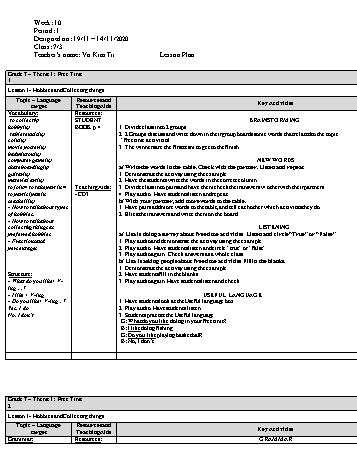 Giáo án Tiếng Anh Lớp 7 - Tuần 10 - Võ Kim Trí - Năm học 2020-2021