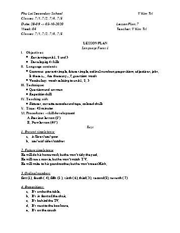 Giáo án Tiếng Anh Lớp 7 - Tuần 4 - Năm học 2020-2021