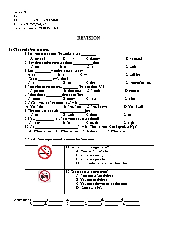 Giáo án Tiếng Anh Lớp 7 - Tuần 9 - Võ Kim Trí - Năm học 2020-2021