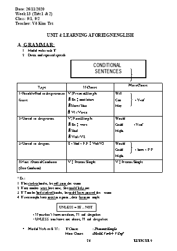 Giáo án Tiếng Anh Lớp 9 - Tuần 13 - Năm học 2020-2021