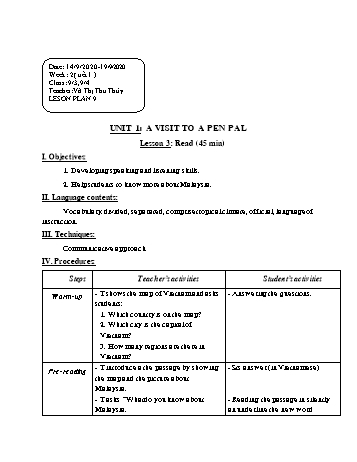 Giáo án Tiếng Anh Lớp 9 - Tuần 2 - Võ Thị Thu Thủy - Năm học 2020-2021