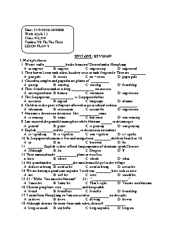 Giáo án Tiếng Anh Lớp 9 - Tuần 3 - Võ Thị Thu Thủy - Năm học 2020-2021