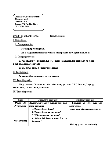 Giáo án Tiếng Anh Lớp 9 - Tuần 4 - Võ Thị Thu Thủy - Năm học 2020-2021