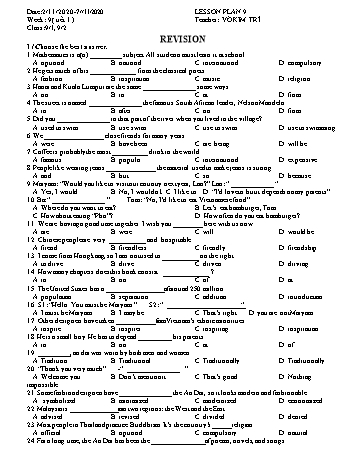Giáo án Tiếng Anh Lớp 9 - Tuần 9 - Võ Kim Trí - Năm học 2020-2021