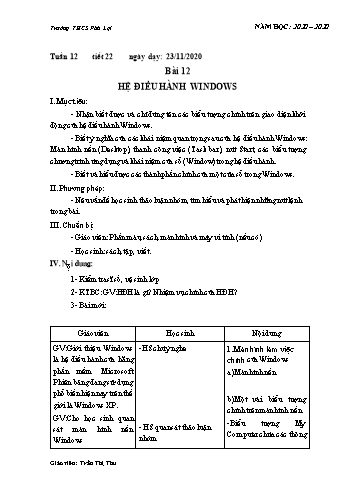 Giáo án Tin học Lớp 6 - Tuần 12 - Trần Thị Thu - Năm học 2020-2021
