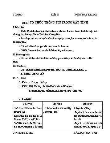 Giáo án Tin học Lớp 6 - Tuần 13 - Trần Thị Thu - Năm học 2020-2021