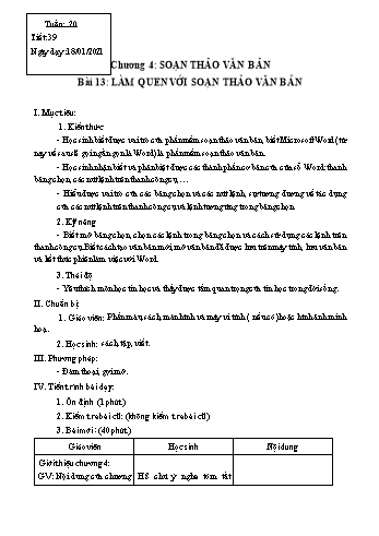 Giáo án Tin học Lớp 6 - Tuần 20 - Trần Thị Thu - Năm học 2020-2021
