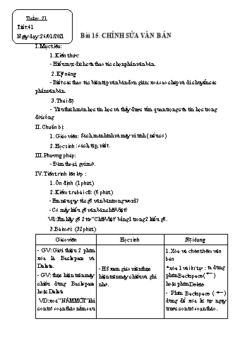 Giáo án Tin học Lớp 6 - Tuần 21 - Trần Thị Thu - Năm học 2020-2021