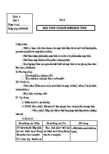 Giáo án Tin học Lớp 6 - Tuần 4 - Trần Thị Thu - Năm học 2020-2021